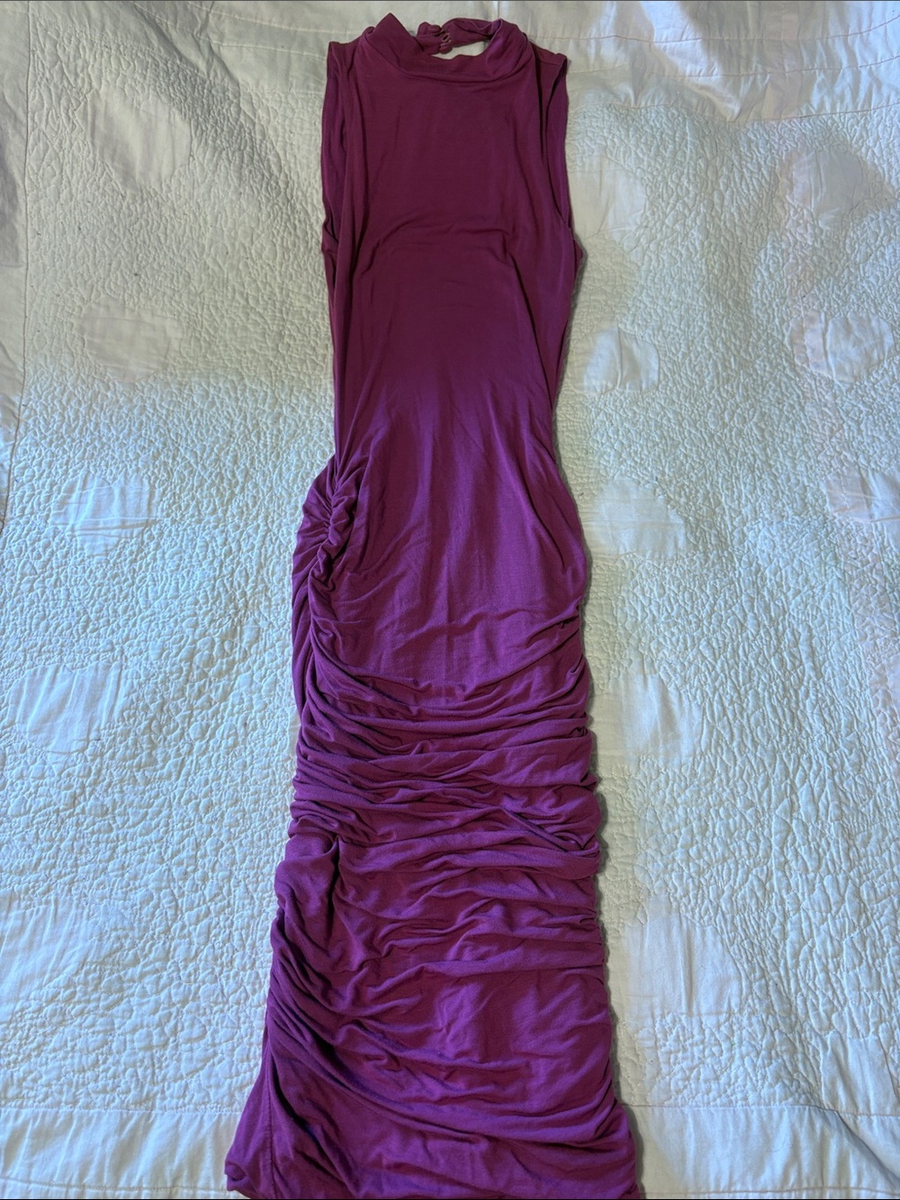 Sleeveless Ruched Maxi Dress in Plum